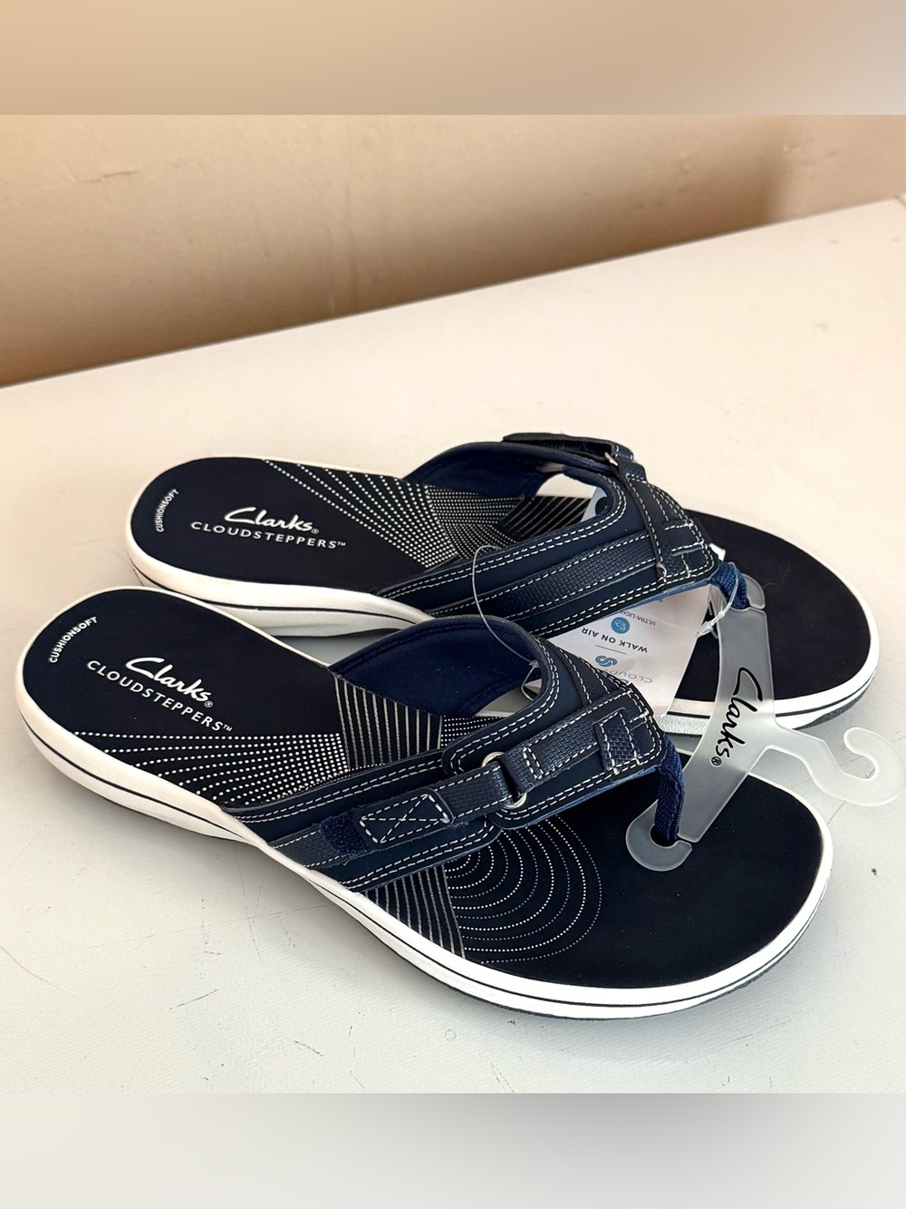 CLARKS CLOUDSTEPPERS BREEZE PIPER SLIDE SANDALS WOMEN'S SIZE 8 NAVY NWT